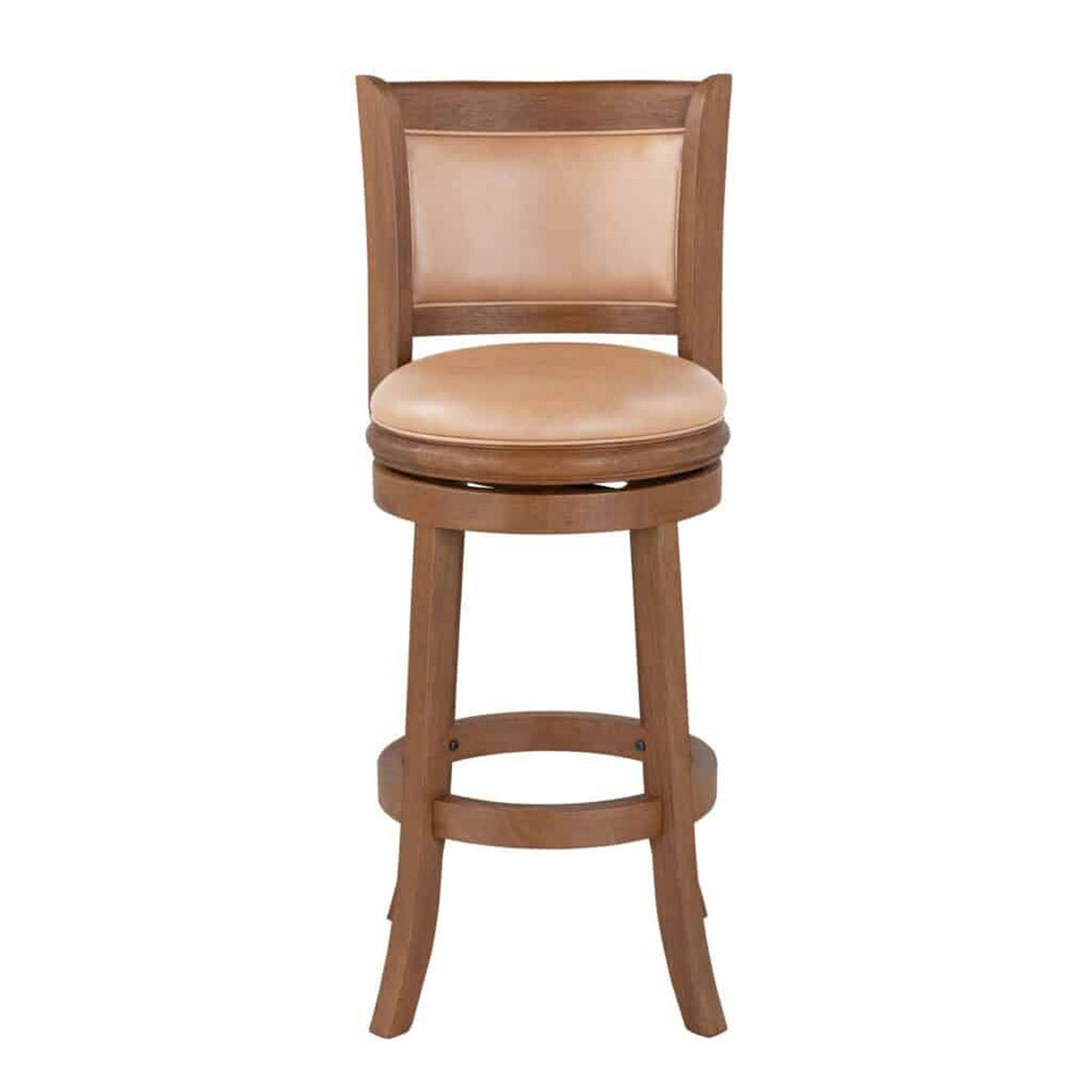 Haley 30 Inch Swivel Barstool Chair, Chestnut Brown Wood, Faux Leather - BM316530