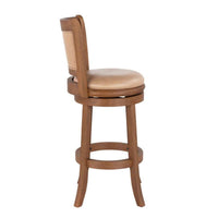 Haley 30 Inch Swivel Barstool Chair, Chestnut Brown Wood, Faux Leather - BM316530