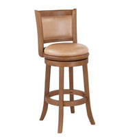 Haley 30 Inch Swivel Barstool Chair, Chestnut Brown Wood, Faux Leather - BM316530