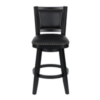 Kera Swivel Barstool Chair, Black Wood, Faux Leather, Nailhead Trim - BM316532