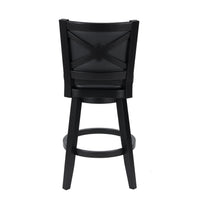 Kera Swivel Barstool Chair, Black Wood, Faux Leather, Nailhead Trim - BM316532