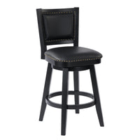 Kera Swivel Barstool Chair, Black Wood, Faux Leather, Nailhead Trim - BM316532