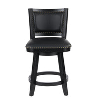 Kera Swivel Counter Height Stool Chair, Black Wood, Nailhead Faux Leather - BM316533