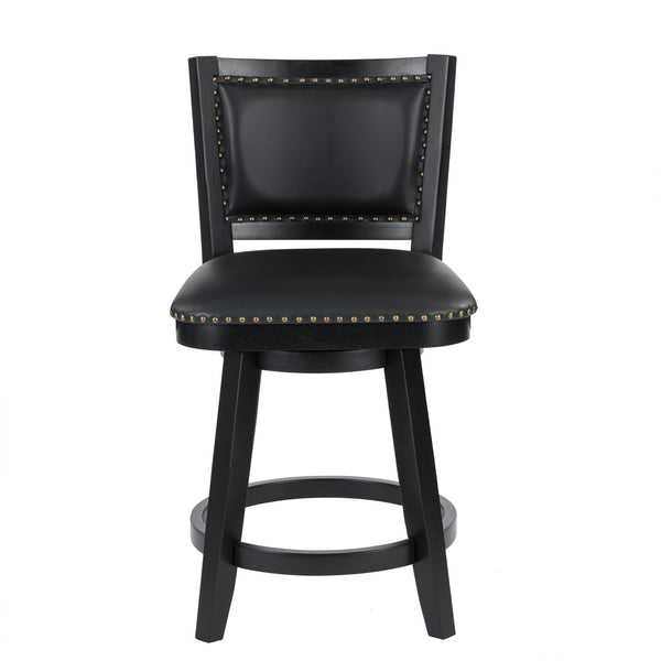 Kera Swivel Counter Height Stool Chair, Black Wood, Nailhead Faux Leather - BM316533