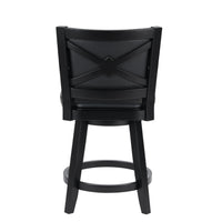 Kera Swivel Counter Height Stool Chair, Black Wood, Nailhead Faux Leather - BM316533