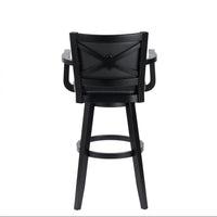 Kera 36 Inch Extra Tall Swivel Barstool Chair, Black Faux Leather, Nailhead - BM316534