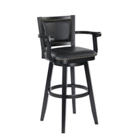 Kera 36 Inch Extra Tall Swivel Barstool Chair, Black Faux Leather, Nailhead - BM316534