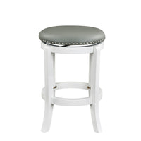 Ovi 25 Inch Backless Swivel Counter Stool, Gray Faux Leather, Nailhead Trim - BM316535