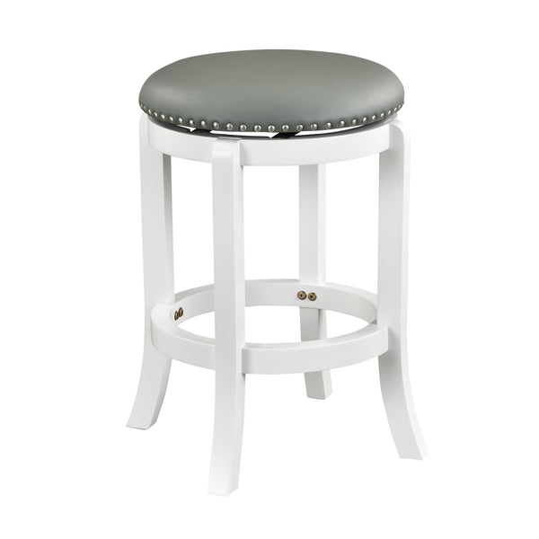 Ovi 25 Inch Backless Swivel Counter Stool, Gray Faux Leather, Nailhead Trim - BM316535