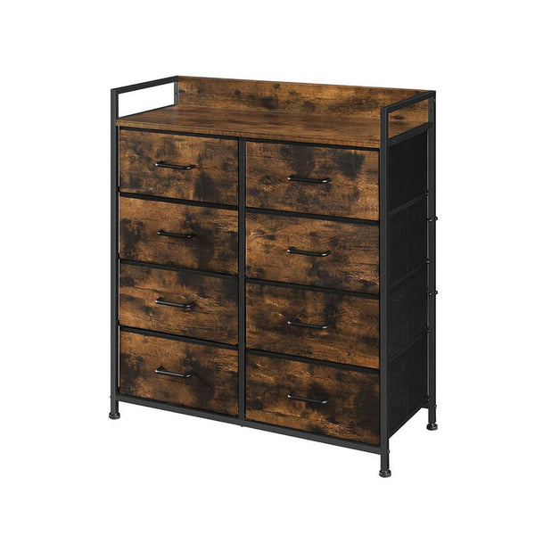 36 Inch Tall Dresser Chest, 8 Drawers, Black Handles, Rustic Brown Finish - BM316536