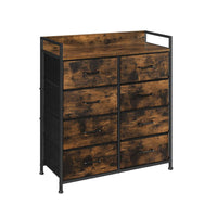 36 Inch Tall Dresser Chest, 8 Drawers, Black Handles, Rustic Brown Finish - BM316536