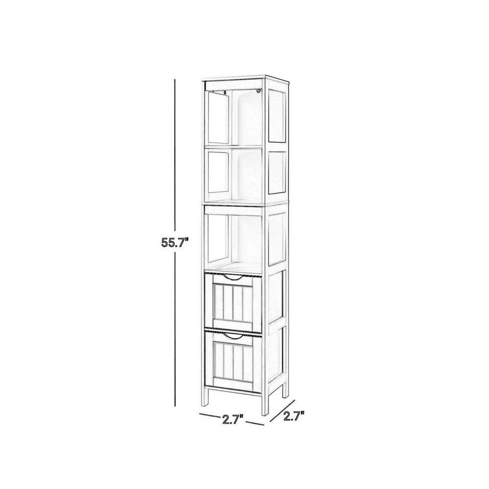 56 Inch Floor Cabinet Bookcase with Shelves, 2 Drawers, Modern White Finish - BM316538