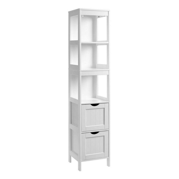 56 Inch Floor Cabinet Bookcase with Shelves, 2 Drawers, Modern White Finish - BM316538