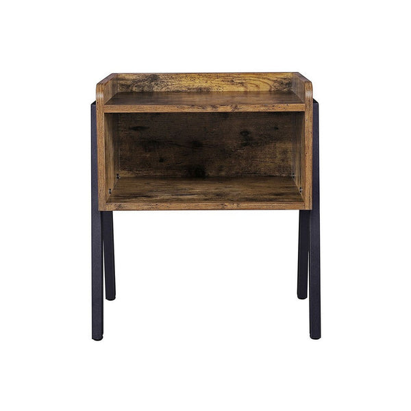 20 Inch Side End Table Nightstand, Stackable, Tray Top, Rustic Brown, Black - BM316539