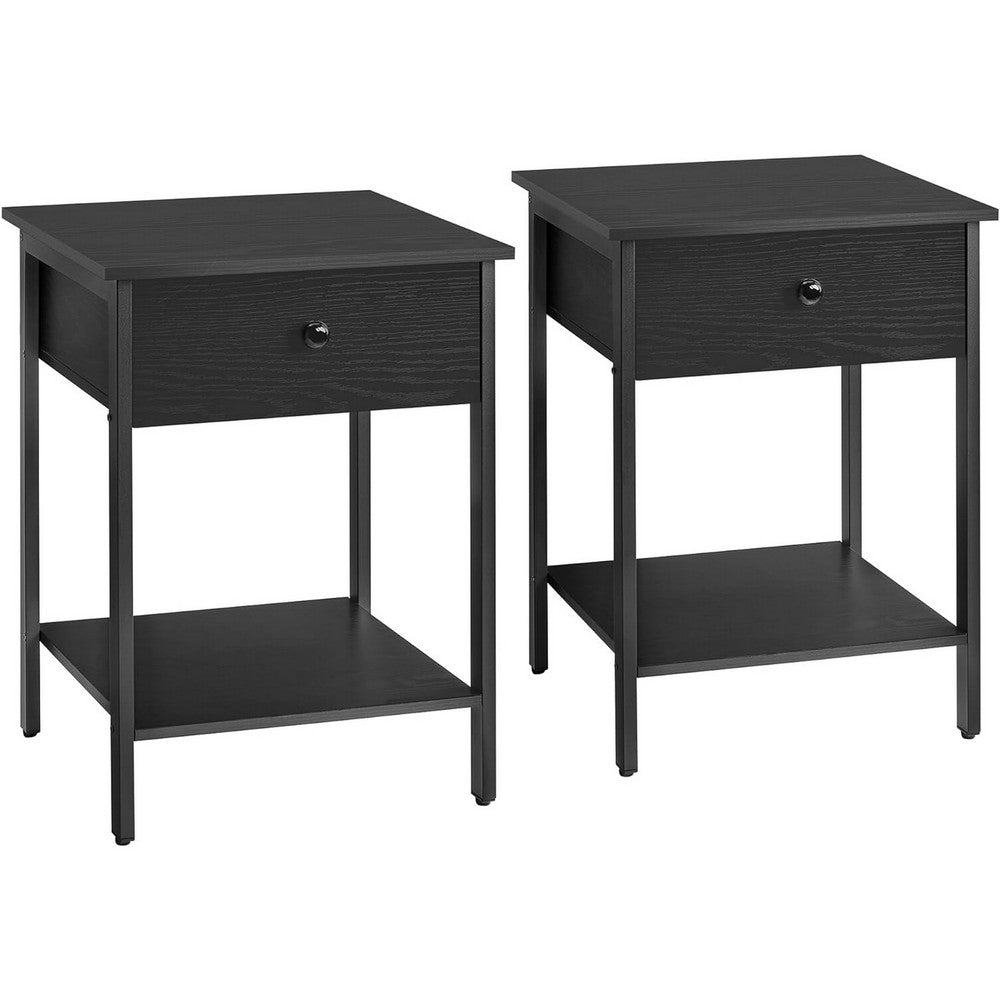 22 Inch Side End Table Nightstand Set of 2, Drawer, Modern Ebony Black - BM316540