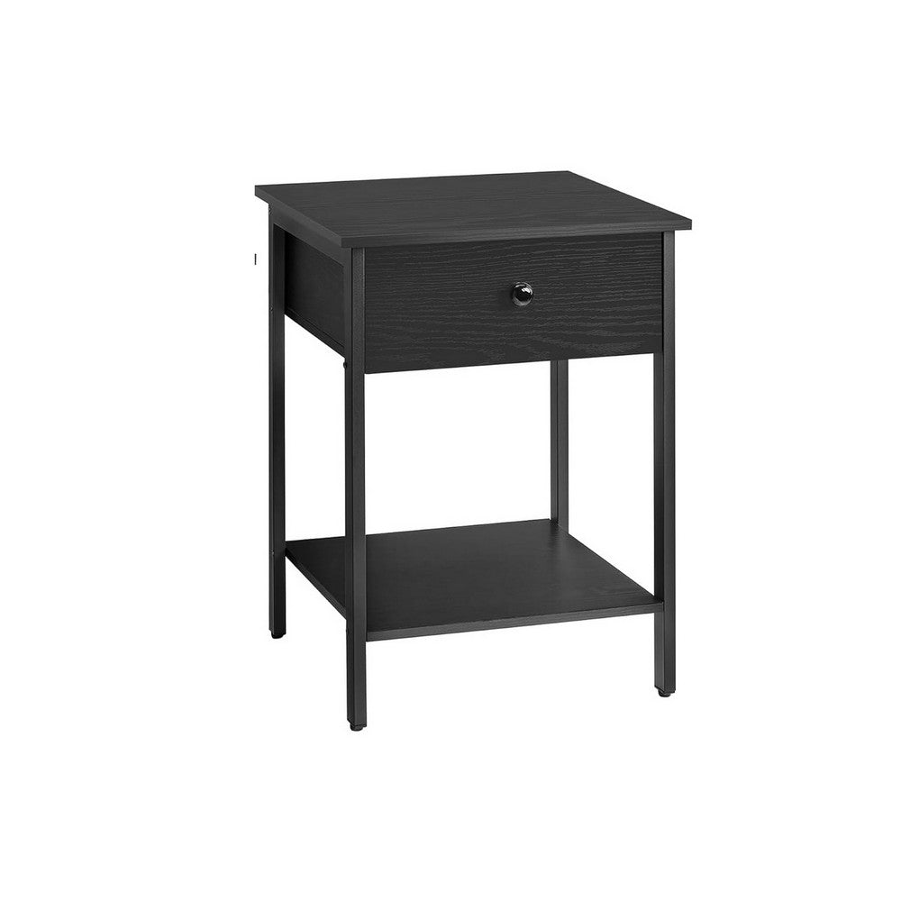 22 Inch Side End Table Nightstand Set of 2, Drawer, Modern Ebony Black - BM316540