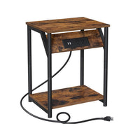 19 Inch Side End Table Nightstand Set of 2, Charging USB Port, Rustic Brown - BM316541