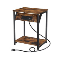 19 Inch Side End Table Nightstand Set of 2, Charging USB Port, Rustic Brown - BM316541