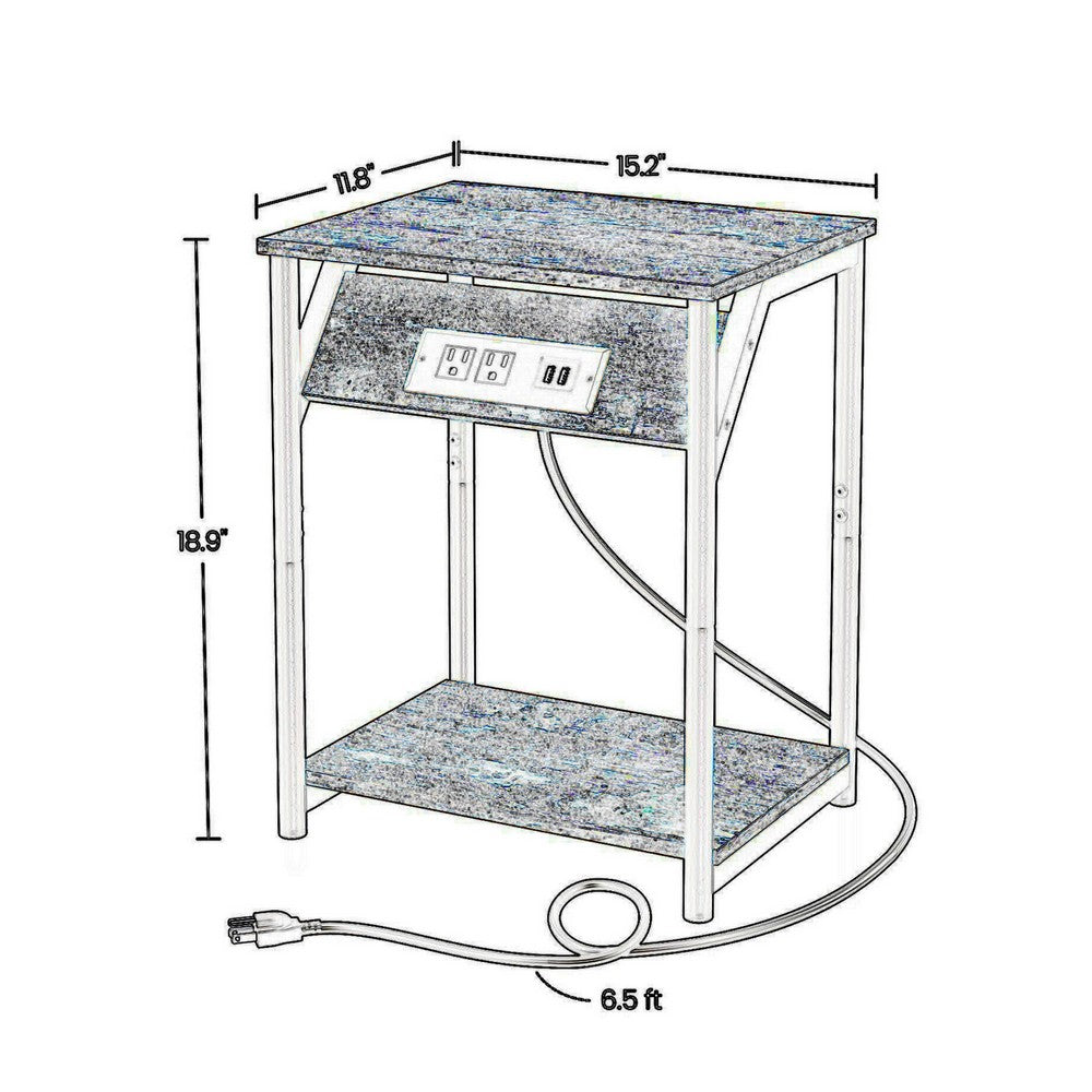 19 Inch Side End Table Nightstand Set of 2, Charging USB Port, Rustic Brown - BM316541