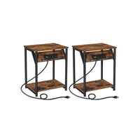 19 Inch Side End Table Nightstand Set of 2, Charging USB Port, Rustic Brown - BM316541