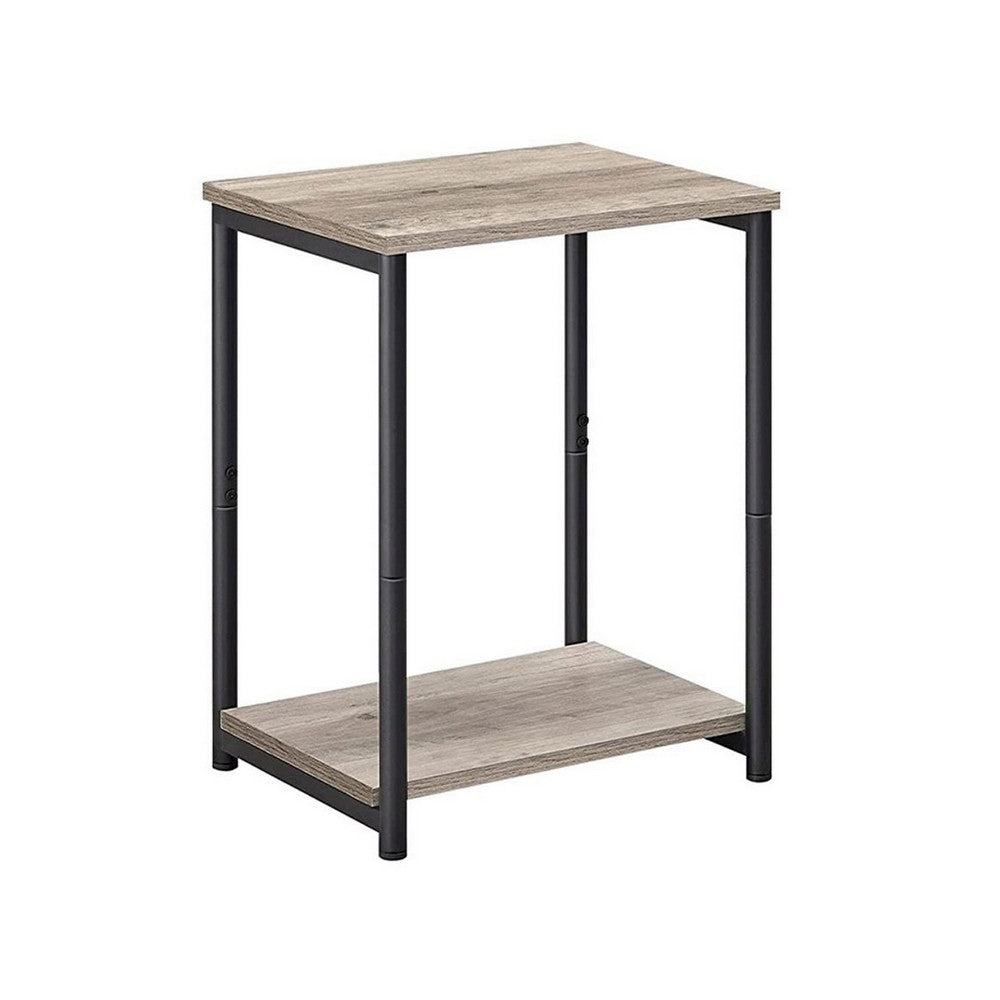 20 Inch Side End Table Set of 2, Square, Bottom Shelf, Black Metal, Gray - BM316544