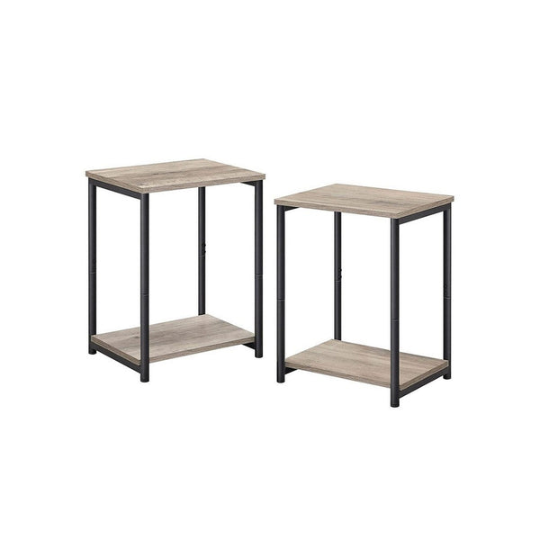 20 Inch Side End Table Set of 2, Square, Bottom Shelf, Black Metal, Gray - BM316544