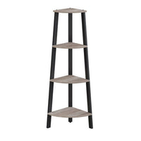 49 Inch Corner Ladder Shelves, 4 Tiers, Black Metal Frame, Greige Finish - BM316547