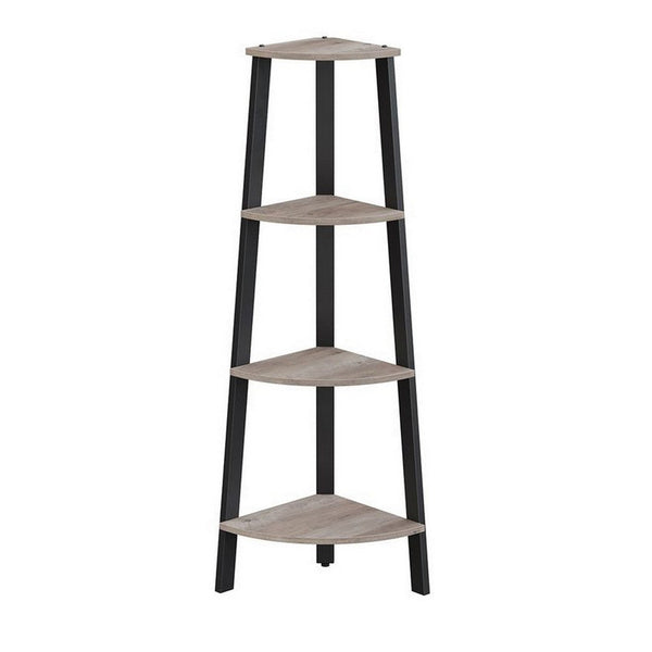 49 Inch Corner Ladder Shelves, 4 Tiers, Black Metal Frame, Greige Finish - BM316547