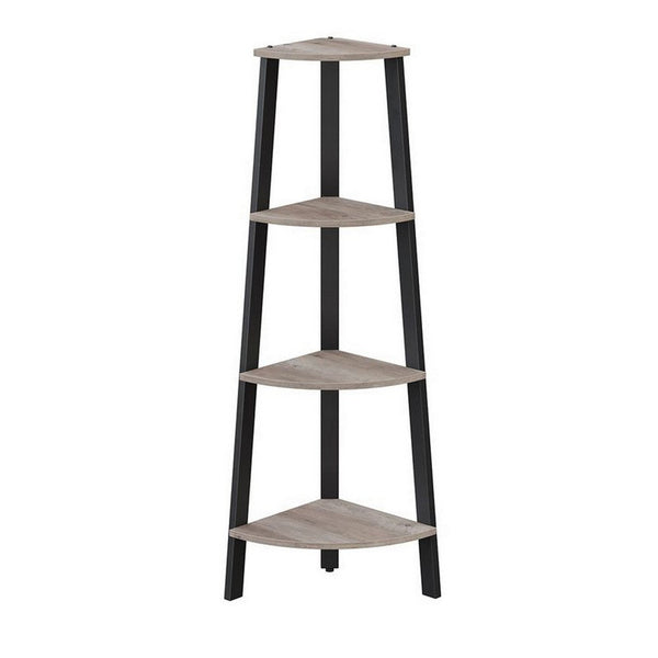 49 Inch Corner Ladder Shelves, 4 Tiers, Black Metal Frame, Greige Finish - BM316547