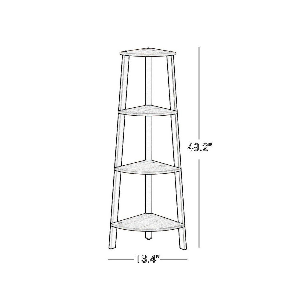 49 Inch Corner Ladder Shelves, 4 Tiers, Black Metal Frame, Greige Finish - BM316547