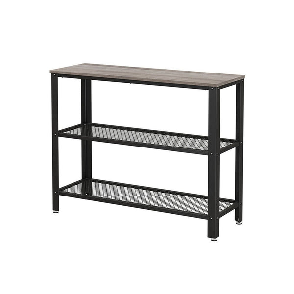 40 Inch Console Sofa Table, 2 Lattice Shelves, Black Metal Frame, Gray - BM316548