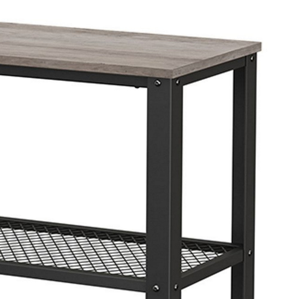 40 Inch Console Sofa Table, 2 Lattice Shelves, Black Metal Frame, Gray - BM316548