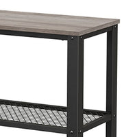 40 Inch Console Sofa Table, 2 Lattice Shelves, Black Metal Frame, Gray - BM316548