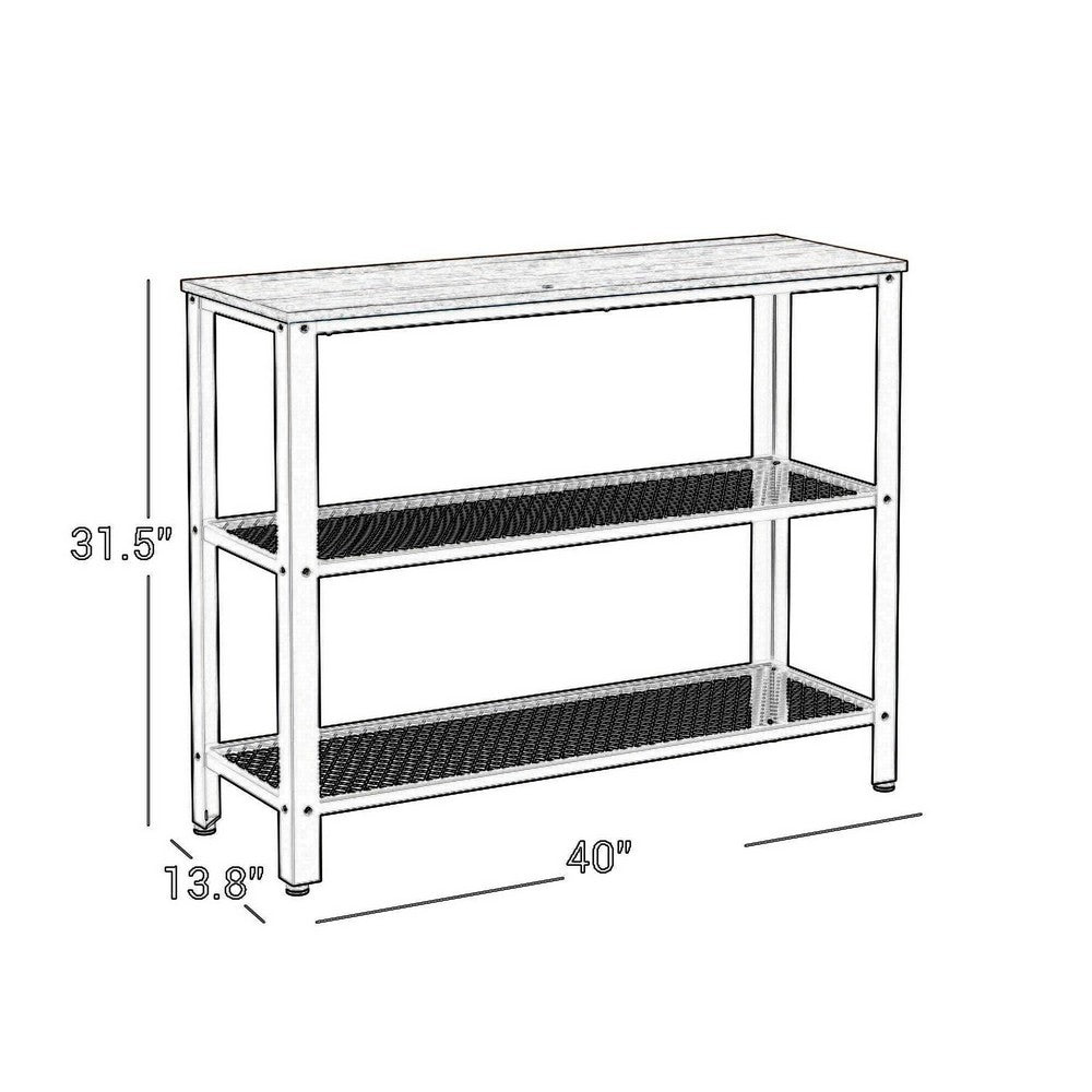 40 Inch Console Sofa Table, 2 Lattice Shelves, Black Metal Frame, Gray - BM316548