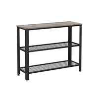 40 Inch Console Sofa Table, 2 Lattice Shelves, Black Metal Frame, Gray - BM316548