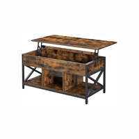 19-24 Inch Lift Top Coffee Table, Hidden and Open Storage, Rustic Brown, Black - BM316549