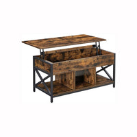 19-24 Inch Lift Top Coffee Table, Hidden and Open Storage, Rustic Brown, Black - BM316549