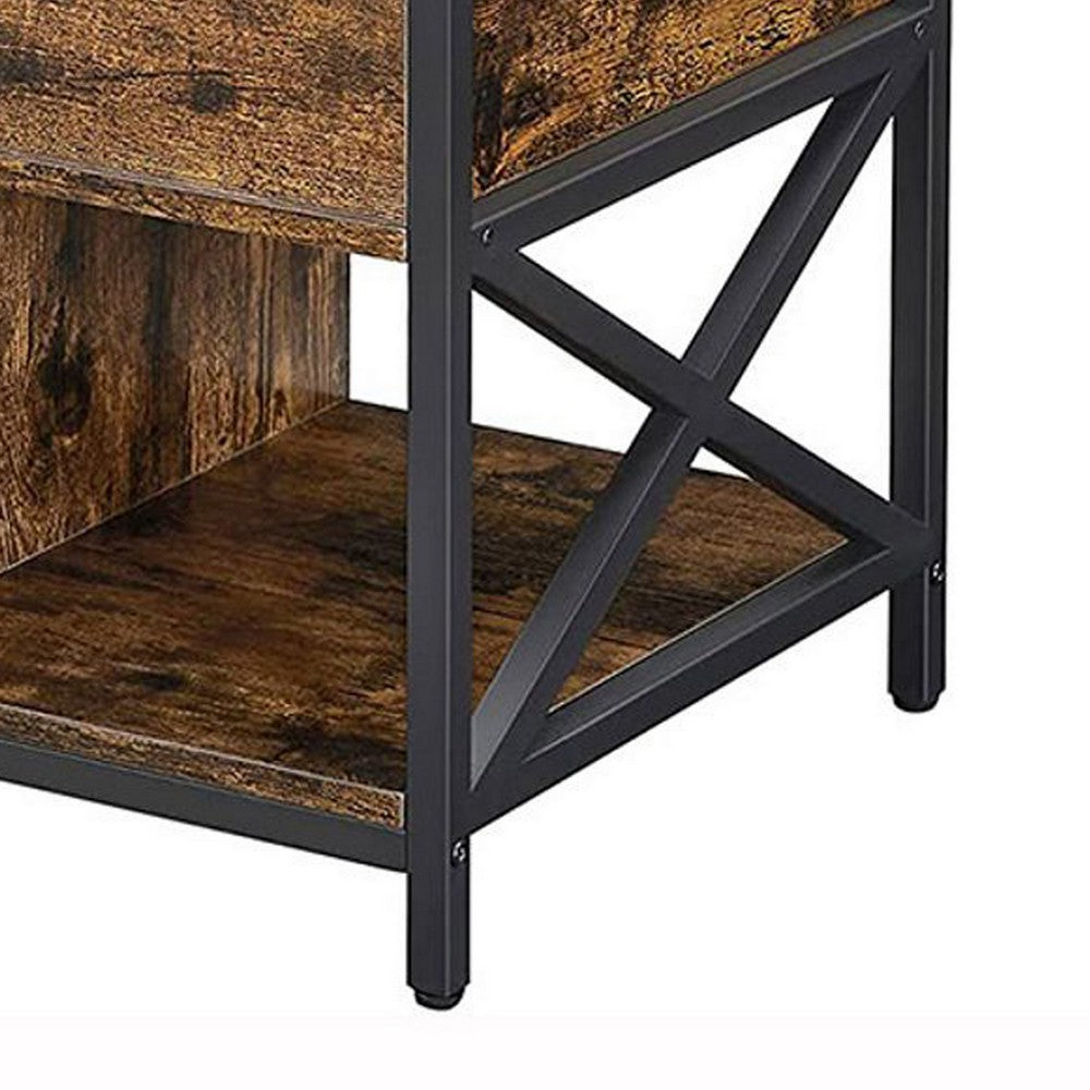 19-24 Inch Lift Top Coffee Table, Hidden and Open Storage, Rustic Brown, Black - BM316549