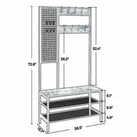 73 Inch Clothing Rack Horse, 9 Coat Hooks, 3 Shelves, Grid Wall Brown Black - BM316550