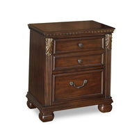 Ava 28 Inch Nightstand, 2 Modern Drawers, Antique Brass Handles, Brown - BM316574