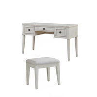 Lea Vanity Desk and Stool Set, 3 Gliding Drawers, Crisp White Wood  - BM316578