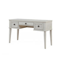 Lea Vanity Desk and Stool Set, 3 Gliding Drawers, Crisp White Wood  - BM316578