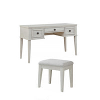 Lea Vanity Desk and Stool Set, 3 Gliding Drawers, Crisp White Wood  - BM316578