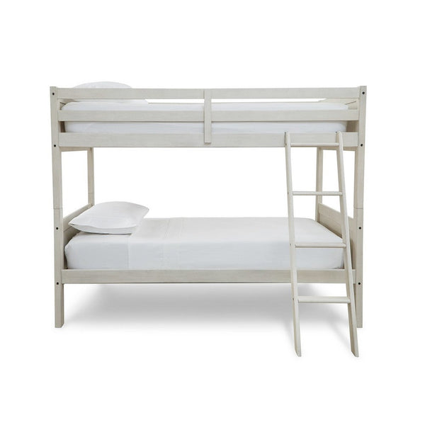 Lea Twin Size Bunk Bed, Wooden Ladder, Traditional Crisp White - BM316580