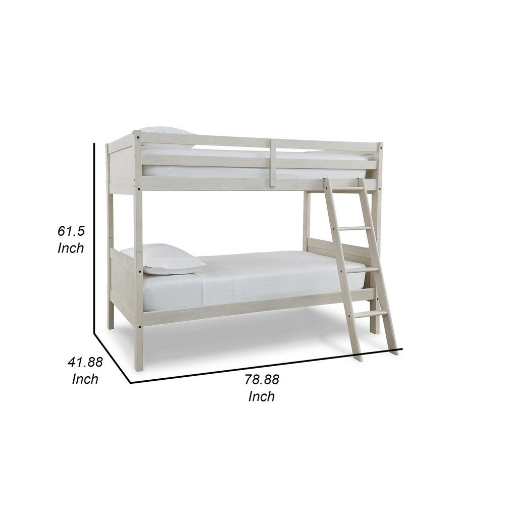 Lea Twin Size Bunk Bed, Wooden Ladder, Traditional Crisp White - BM316580