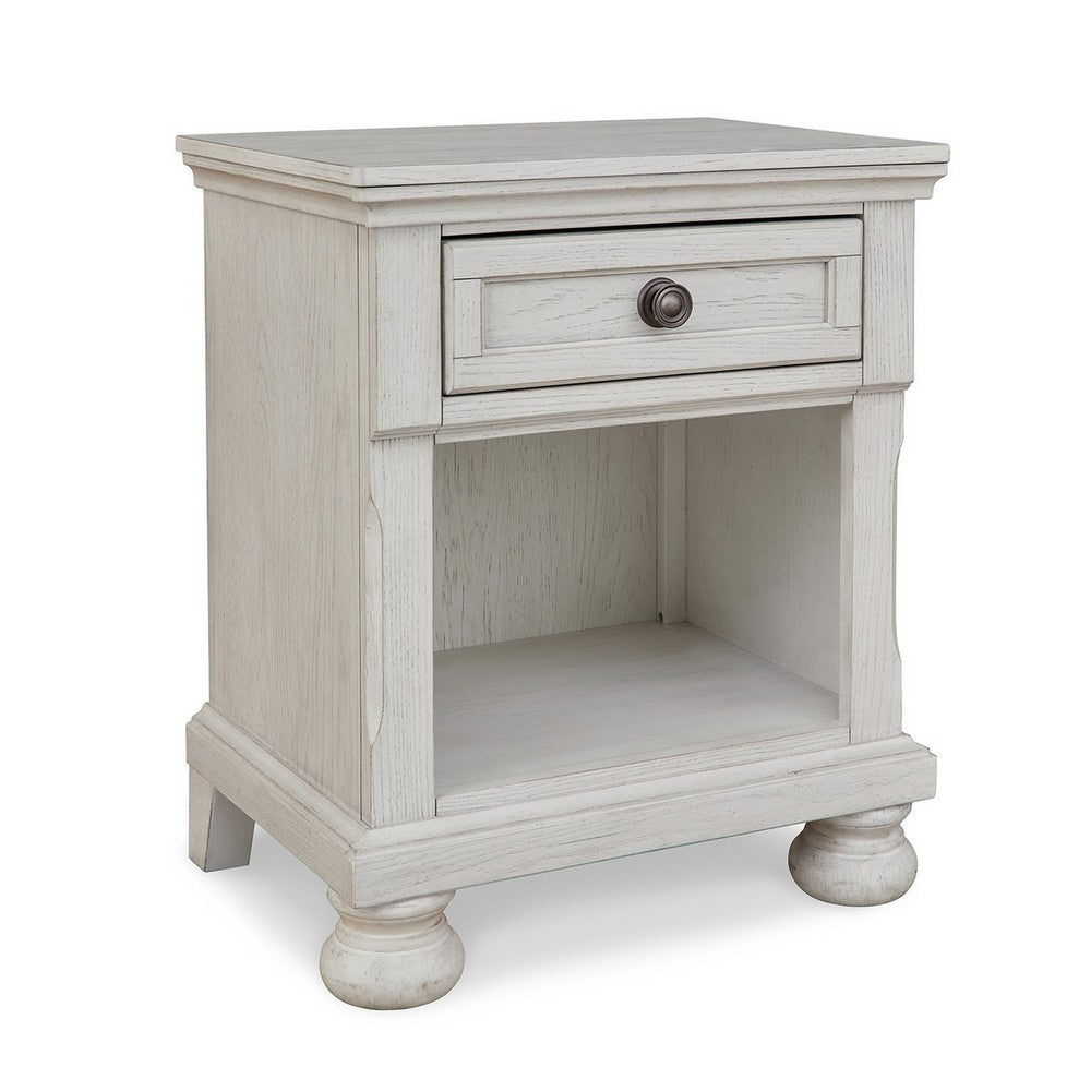 Lea 27 Inch Nightstand, Single Drawer Traditional Style, Open Cubby, White - BM316581