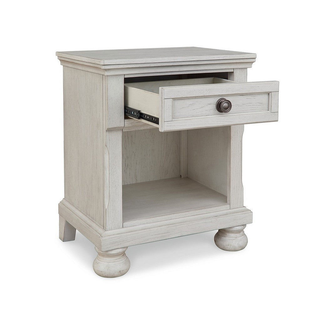 Lea 27 Inch Nightstand, Single Drawer Traditional Style, Open Cubby, White - BM316581