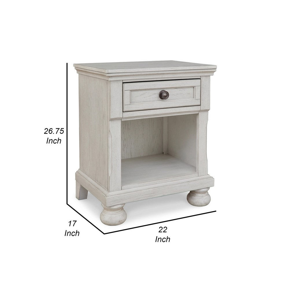 Lea 27 Inch Nightstand, Single Drawer Traditional Style, Open Cubby, White - BM316581