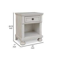 Lea 27 Inch Nightstand, Single Drawer Traditional Style, Open Cubby, White - BM316581