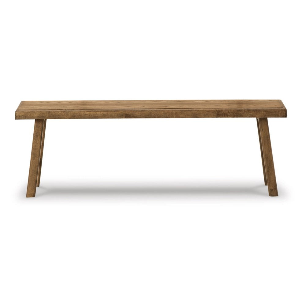 Ira 52 Inch Accent Bench, Sleek Angled Legs, Natural Light Brown Finish - BM316591